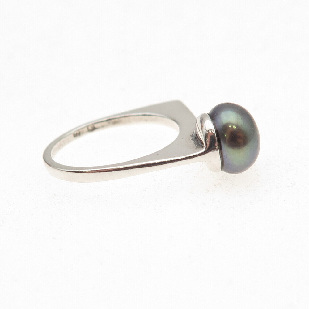 Shube 925 Sterling Silver Vintage Real Tahitian Pearl Modernist Ring Size 4.75 - Picture 6 of 9